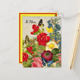 Postal Jardín de la Madre Carnaciones Rosas Mariposas