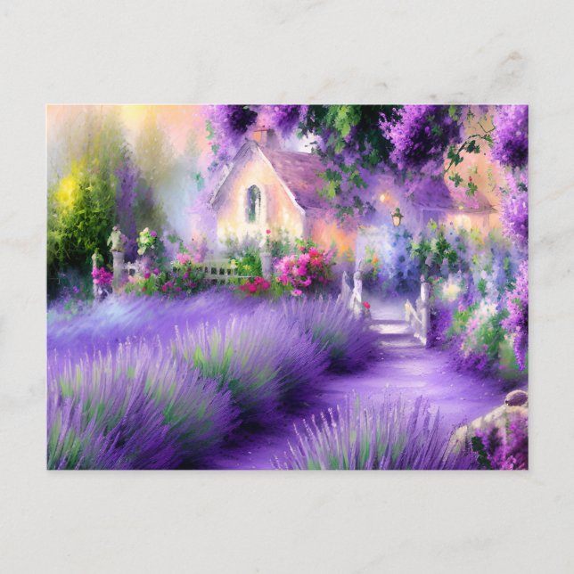 Postal Jardín de Lavender Arte Romántico (Anverso)
