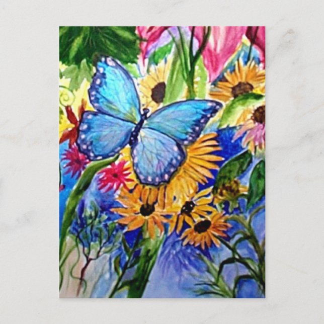 Postal Jardín de mariposas azules (Anverso)