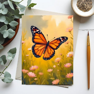 Postal Jardín de Mariposas Monarca Acuarela Floral