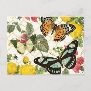 Postal jardín de mariposas vintage moderno