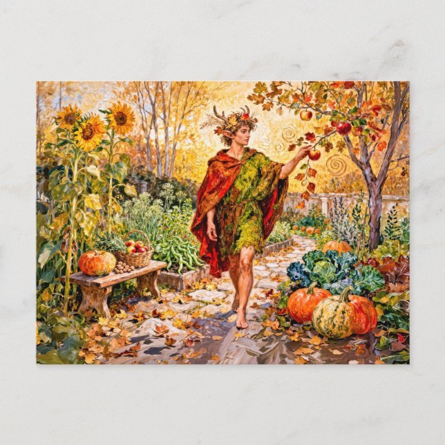 Postal Jardín de otoño del dios romano Fauno (Anverso)