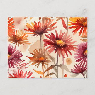 Postal Jardín de otoño estacional con flores de áster