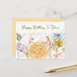 Postal Jardín de polinizadores de cumpleaños Mantis relig