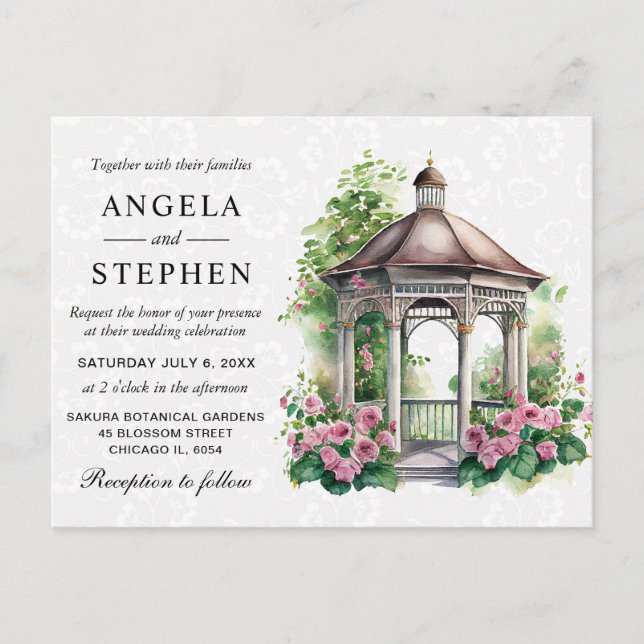 Postal Jardín de primavera al aguarela Gazebo Boda (Anverso)