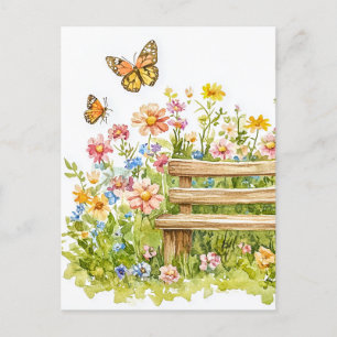 Postal Jardín de verano con mariposas