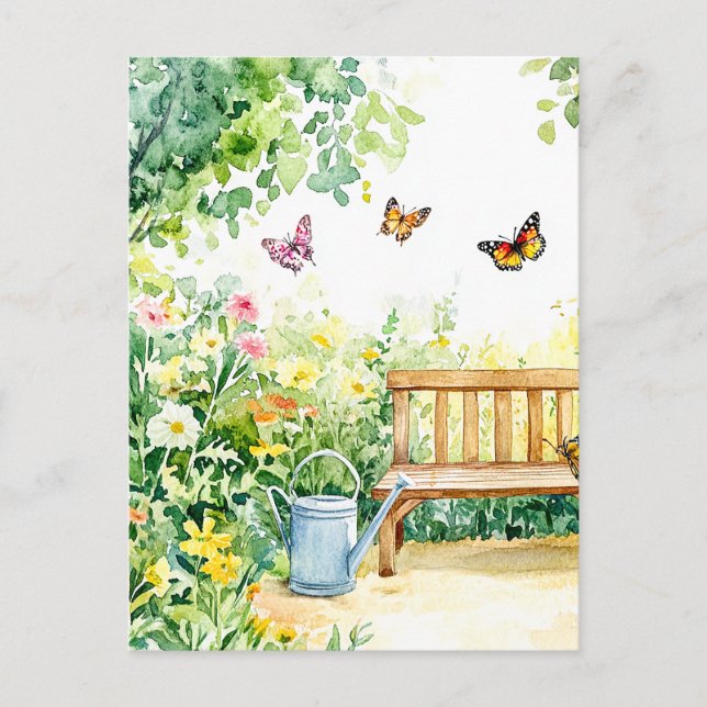Postal Jardín de verano con mariposas (Anverso)