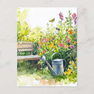 Postal Jardín de verano con mariposas