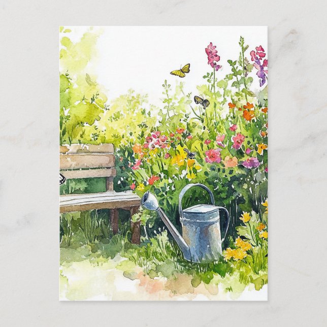 Postal Jardín de verano con mariposas (Anverso)