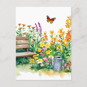 Postal Jardín de verano con mariposas