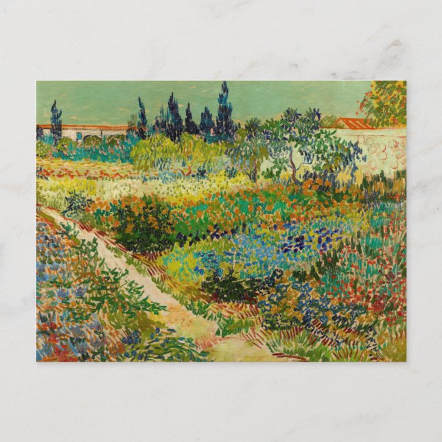 Postal Jardín en Arles por Vincent Van Gogh (1888) (Anverso)