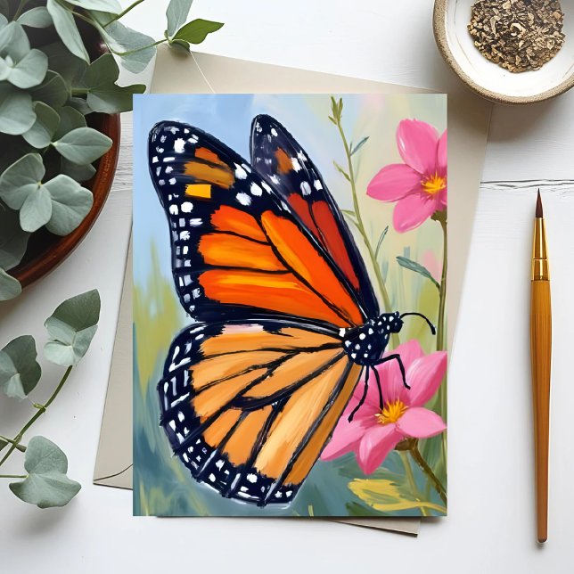 Postal Jardín floral de acuarela de mariposa monarca (Subido por el creador)