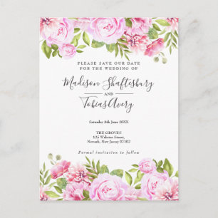 Postal Jardín Floral de Rosas Rosadas Save the Date