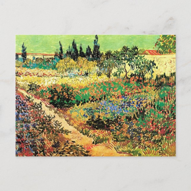 Postal Jardín florido con sendero de Vincent van Gogh (Anverso)