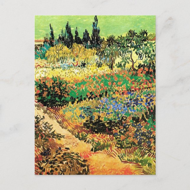Postal Jardín florido con sendero de Vincent van Gogh (Anverso)