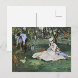 Postal Jardín Francés Antiguo Impresión Monet Familia Man