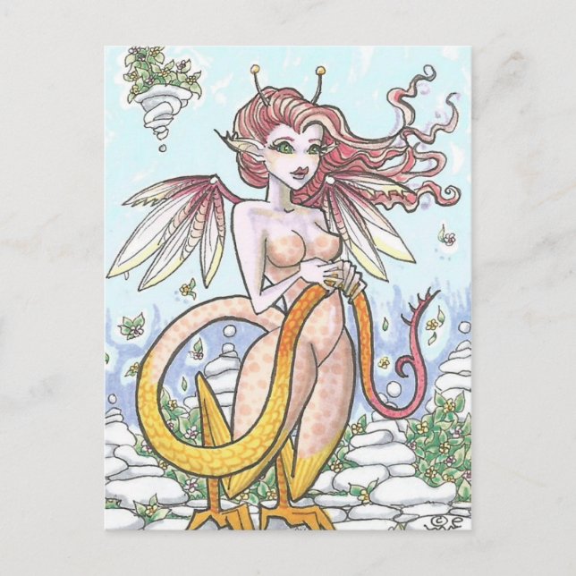 Postal Jardín Goyle Gargoyle Fairy Nymph Fantasy Art (Anverso)