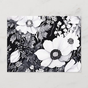 Postal Jardín monocromo en acuarela con floral intrincada