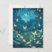 Jardín nocturno con flores y luciérnagas