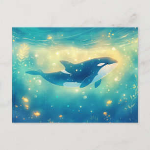Postal Jardín Oceánico Soleado de Orca Majestuosa