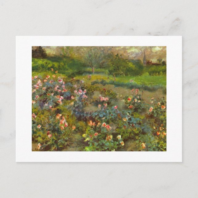 Postal Jardín Rosa por Renoir bello arte impresionista (Anverso)