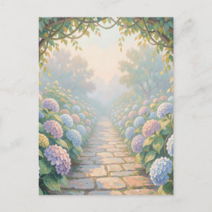 Postal Jardín Soñador de Hortensias con Arco y Camino de