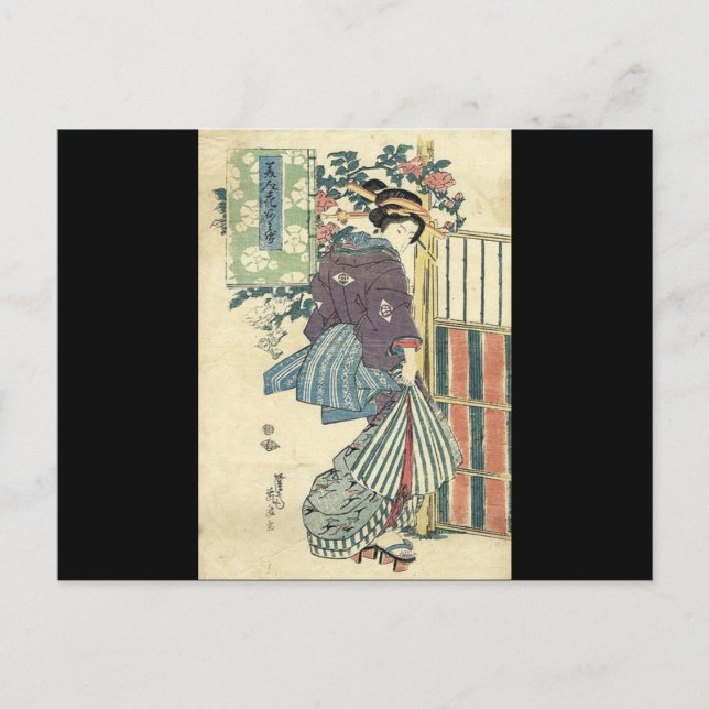 Postal jardín ukiyo-e japonés tradicional kimono geisha (Anverso)