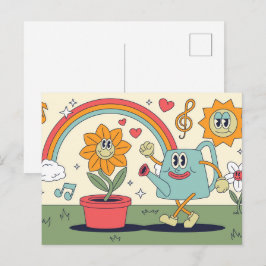 Postal Jardinería de dibujos animados retro