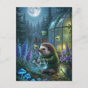 Postal Jardinería de erizo caprichosa en fantasía nocturn