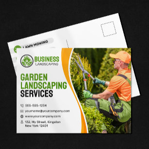 Postal Jardinería y paisajismo verde y naranja Cuidado de