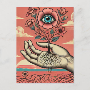 Postal Jardineros mano surrealista