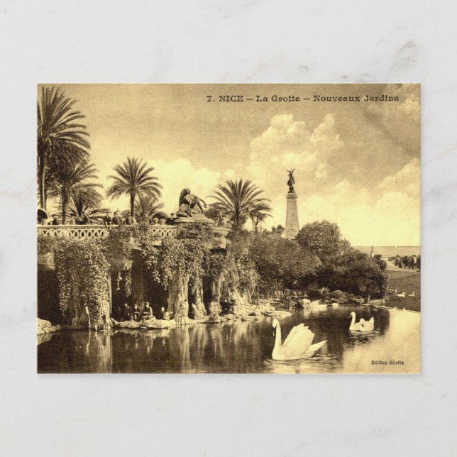 Postal Jardines Cave, Niza Francia 1910 Vintage (Anverso)