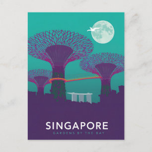 Postal Jardines de Singapur junto a la bahía vista noctur