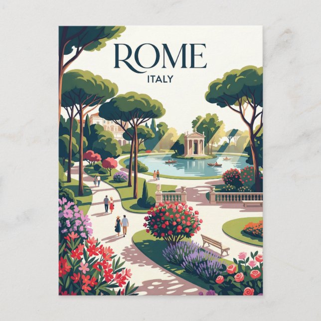 Postal Jardines de Villa Borghese Italia (Anverso)