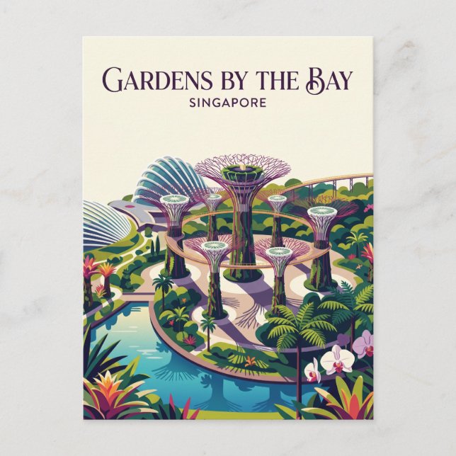 Postal Jardines junto a la Bahía Singapur (Anverso)