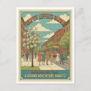 Postal Jardines Prospect Lefferts Brooklyn NYC Retro 1950