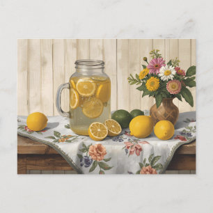 Postal Jarra de limonada estilo campestre, limones fresco