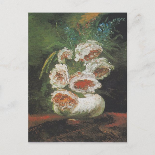Postal Jarrón antiguo de Van Gogh de peonías (Anverso)