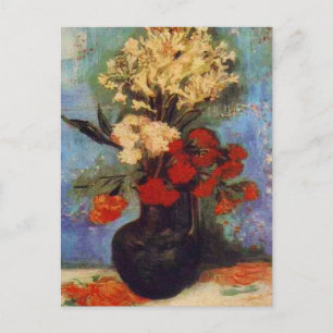 Postal jarrón con claveles y otras flores vna Gogh