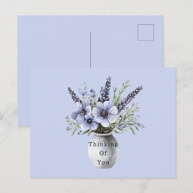 Postal Jarrón con hermosas flores lavanda púrpura   (Anverso / Reverso)