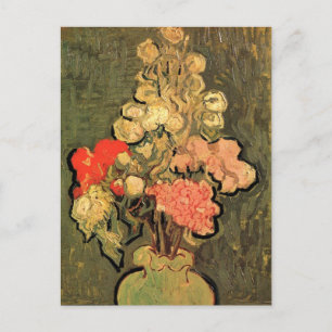 Postal Jarrón con malvas rosadas de Vincent van Gogh