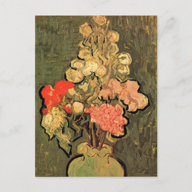 Postal Jarrón con malvas rosadas de Vincent van Gogh (Anverso)