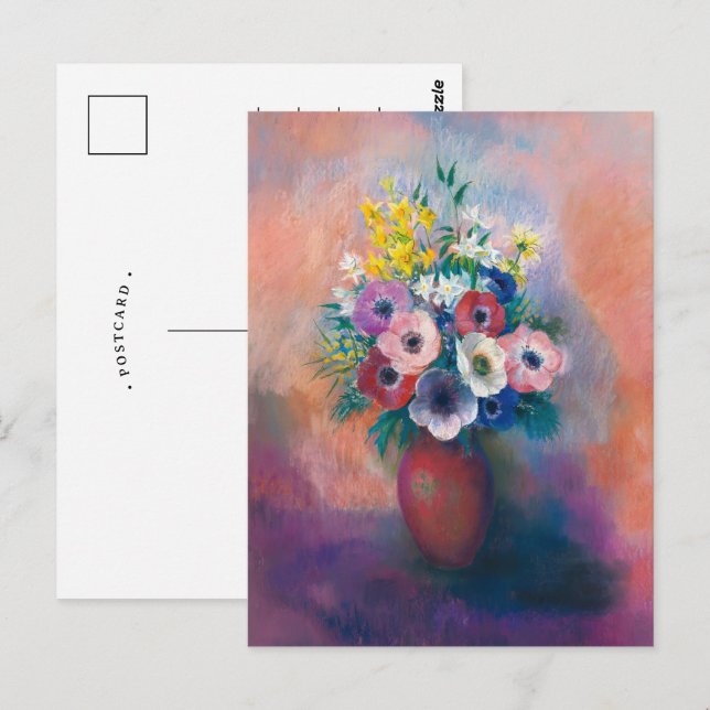 Postal Jarrón de Anémonas | Odilon Redon (Anverso / Reverso)