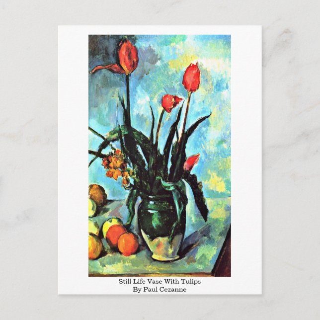 Postal Jarrón de bodegón con tulipanes de Paul Cezanne (Anverso)