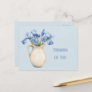 Postal Jarrón de Crema Flores de Iris Púrpura Pensando en