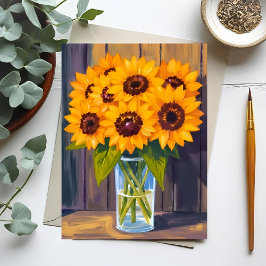 Postal Jarrón de girasoles | Bouquet de flores amarillas 