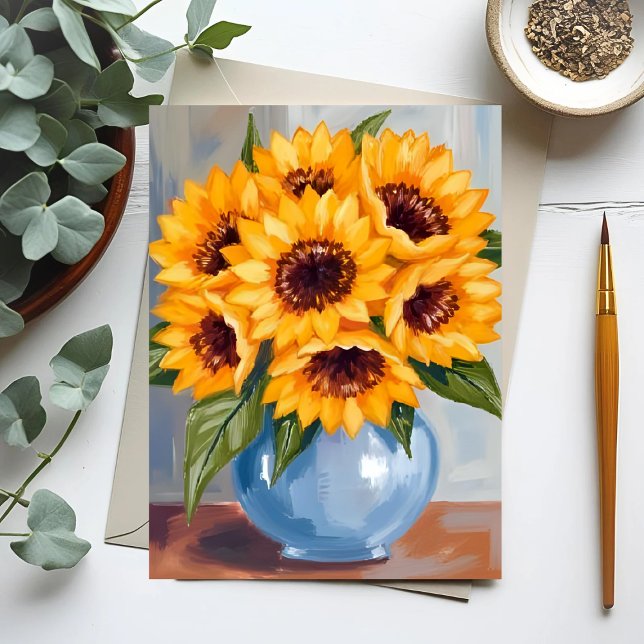 Postal Jarrón de girasoles Bouquet de flores de acuarela (Subido por el creador)