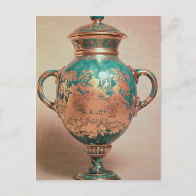 Postal Jarrón de mar y tapa con chinoiserie dorada (Anverso)