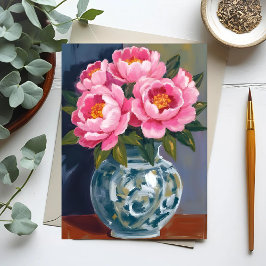 Postal Jarrón de peonía | Acuarela de peonías de flores r