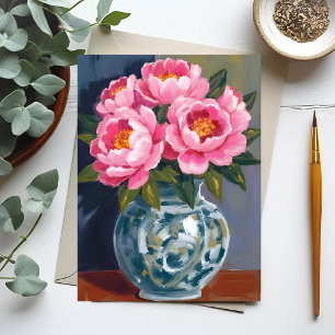 Postal Jarrón de peonía   Acuarela de peonías de flores r